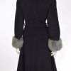 Zwarte vintage mantel met fur manchetten maat M - Afbeelding 5