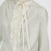 Gestreepte jaren 70 vintage blouse met rouches maat L - Afbeelding 2