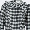 Geblokte 70s vintage blouse met rouches maat L - Afbeelding 2