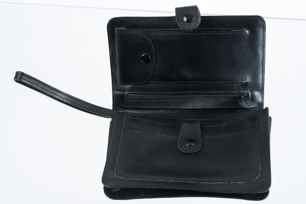 Zwart leren vintage organizer tasje - Afbeelding 2