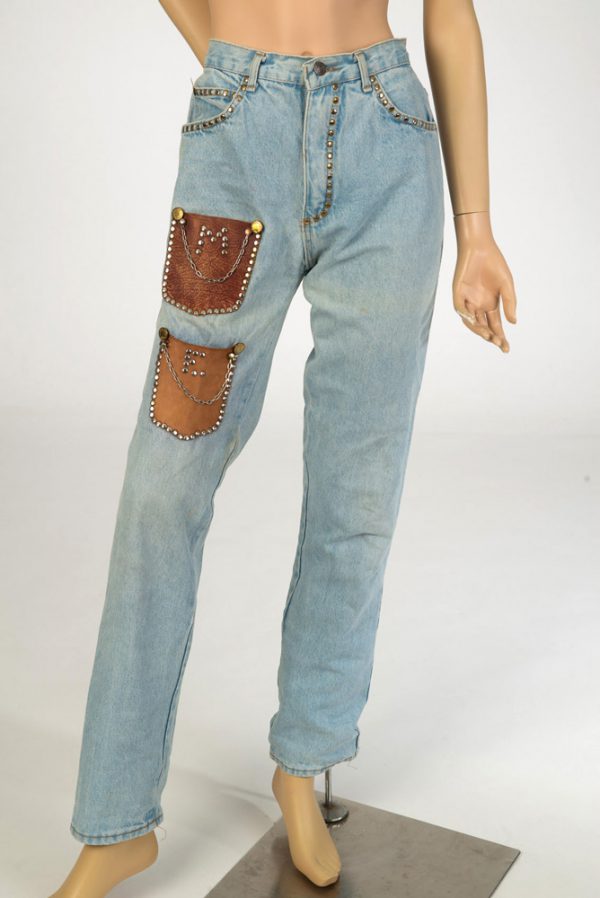 Jaren 80 vintage denim jeans met studs maat S 29 - Afbeelding 2