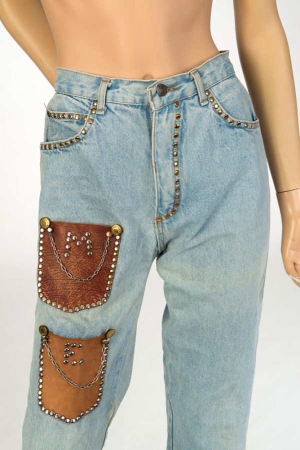 Jaren 80 vintage denim jeans met studs maat S 29 - Afbeelding 3
