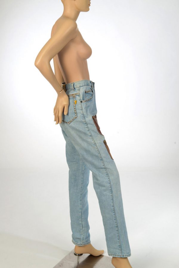 Jaren 80 vintage denim jeans met studs maat S 29 - Afbeelding 4