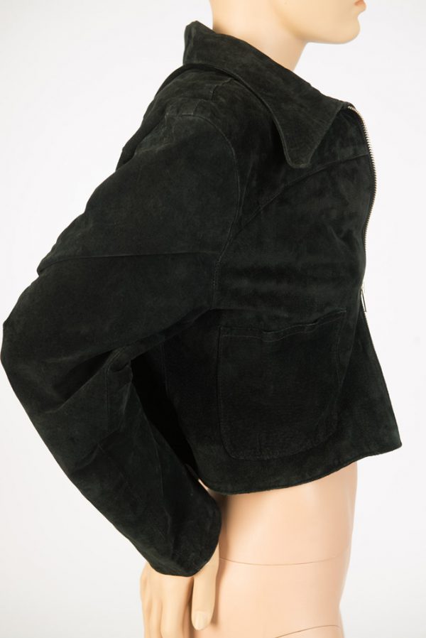 Kort zwart suede vintage 70s  jasje maat M / L - Afbeelding 3