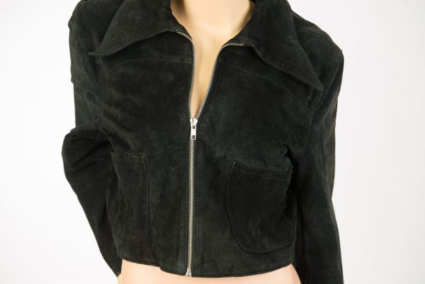 Kort zwart suede vintage 70s  jasje maat M / L - Afbeelding 2
