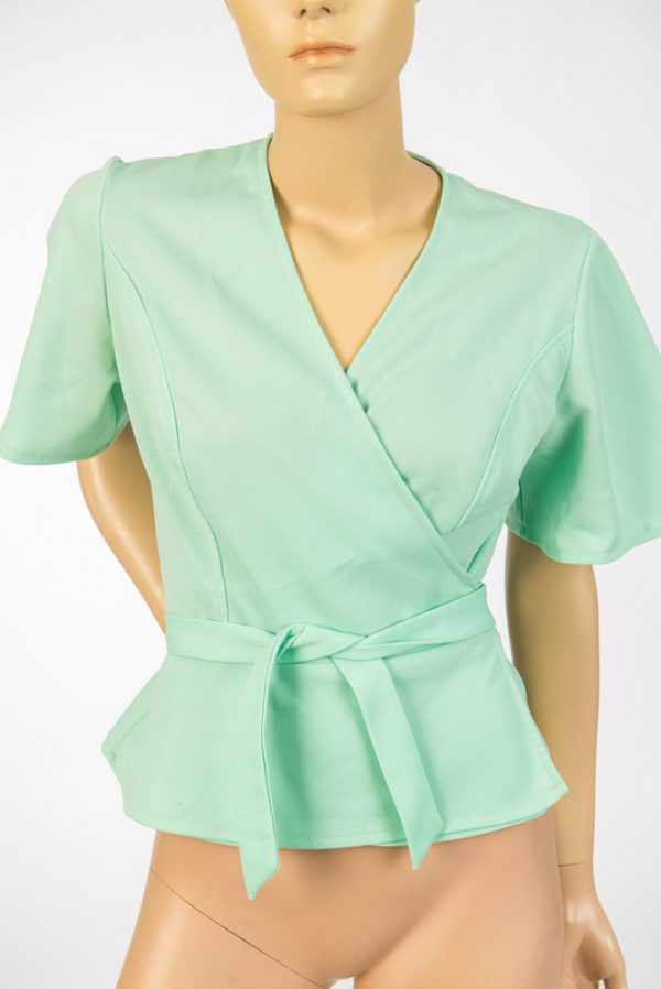 Jaren 60 vintage mintgroene wikkeltop maat S - M - Afbeelding 2