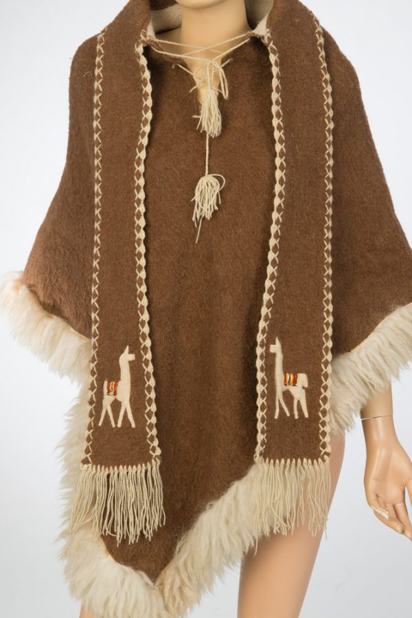 Jaren 60 vintage hippie poncho suede met fur - Afbeelding 2