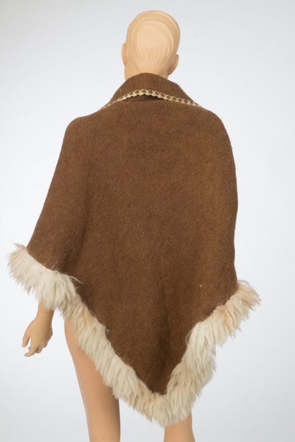 Jaren 60 vintage hippie poncho suede met fur - Afbeelding 3