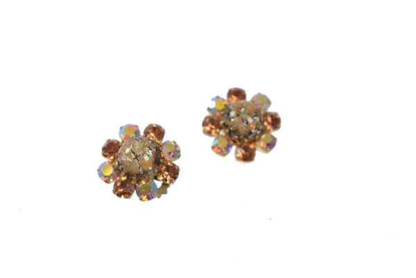 Vintage oorclips met strass bloemen - Afbeelding 2