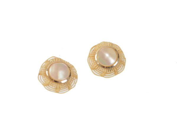 Ronde 80s vintage oorclips parelmoer bloem - Afbeelding 2