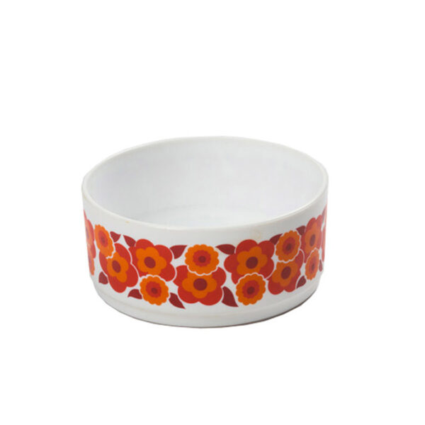 Grote vintage schaal / kom met oranje bloemen Acropal Lotus