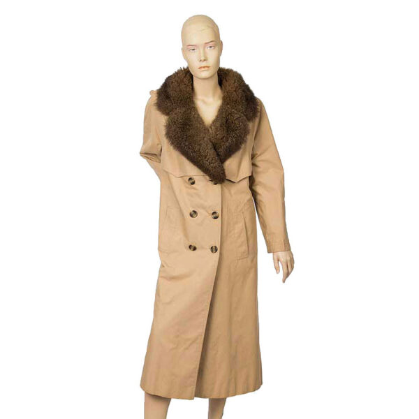 Vintage trenchcoat met bontkraag maat L