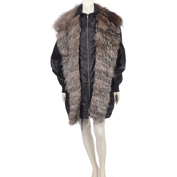 Leren vintage winterjas met bont M / L