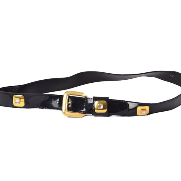 Zwarte lakleren vintage heupriem met studs
