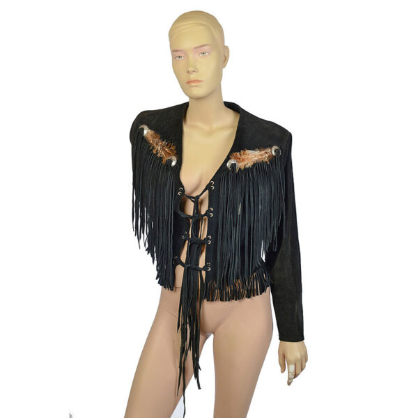 Suede vintage navajo jack met fringe en feathers