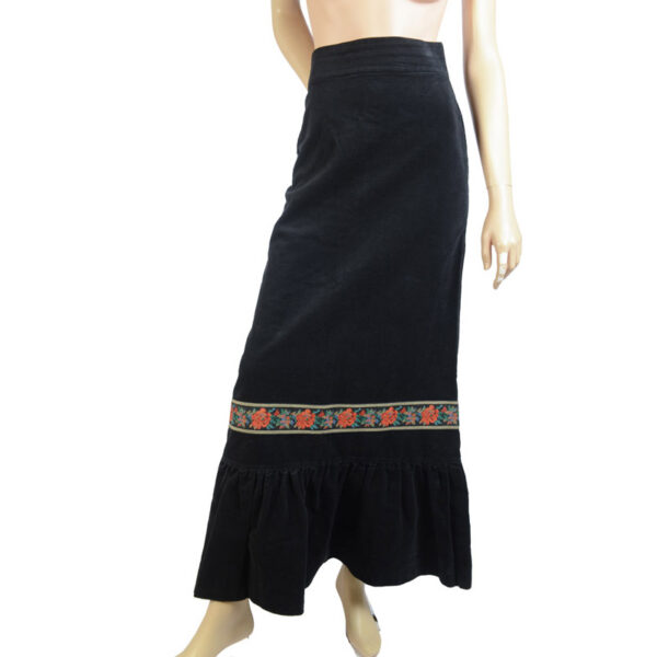 Zwarte lange gipsy boho vintage rok maat 34 XS