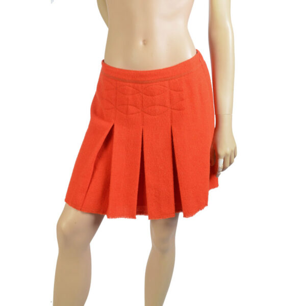 Oranje wollen vintage rokje / plooirokje maat S 36