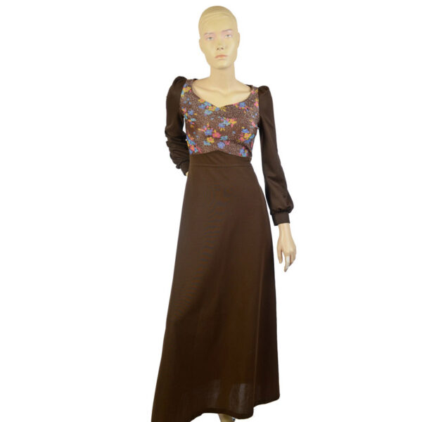 Bruine jaren 70 vintage maxi dress jurk maat 34 - 36