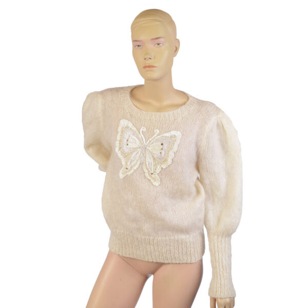 Wollen jaren 80 vintage trui met vlinder van pailletten maat M