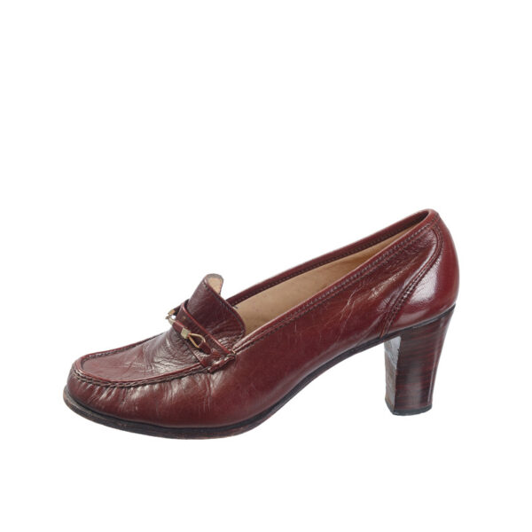 Bordeauxrode leren vintage instappers met hak maat 39