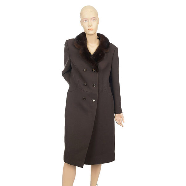 Bruine vintage jaren 50 mantel met bontkraag M / L