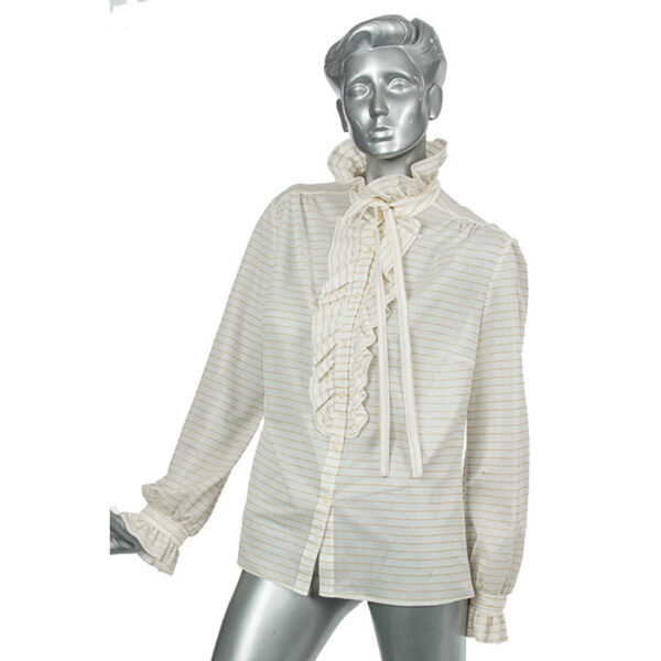 Gestreepte jaren 70 vintage blouse met rouches maat L