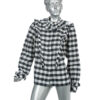 Geblokte 70s vintage blouse met rouches maat L