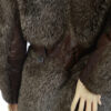 Grijze fake fur jaren 70 jas met leer maat S - M - Afbeelding 5