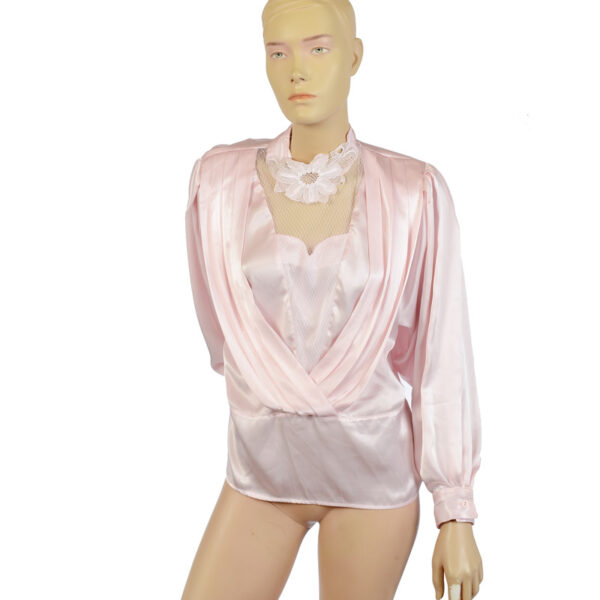 Satijnen 80s vintage blouse met kant M / L