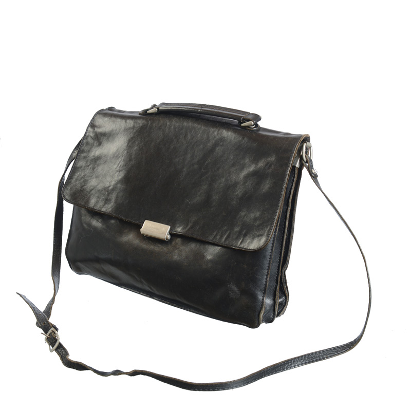 Zwarte leren vintage aktetas leer Vintage Fox