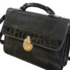 Zwarte leren vintage aktetas / schoudertas - Afbeelding 3