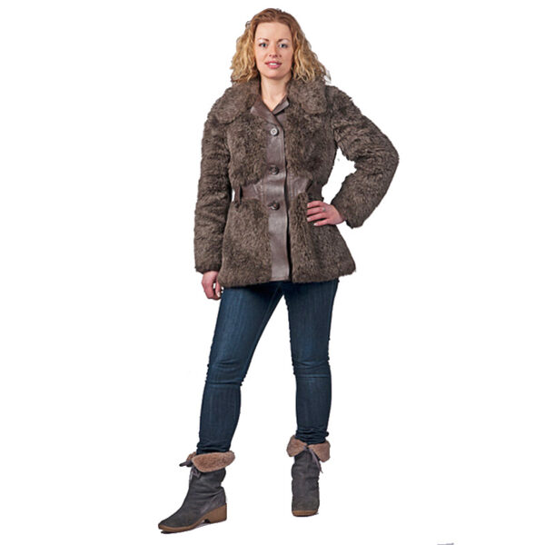 Grijze fake fur jaren 70 jas met leer maat S - M - Afbeelding 8