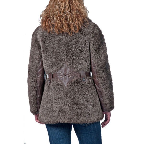 Grijze fake fur jaren 70 jas met leer maat S - M - Afbeelding 9