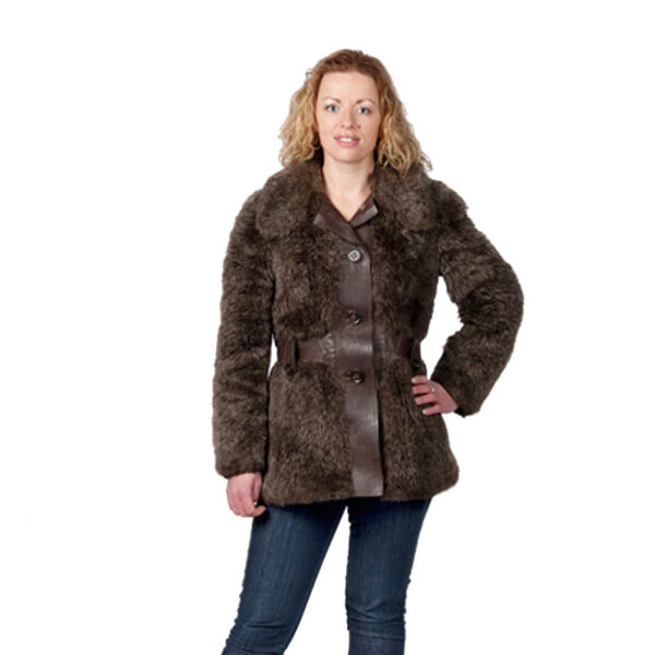 Grijze fake fur jaren 70 jas met leer maat S - M - Afbeelding 7