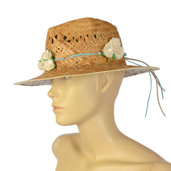 Vintage strohoed met bloemen maat 55 / 56