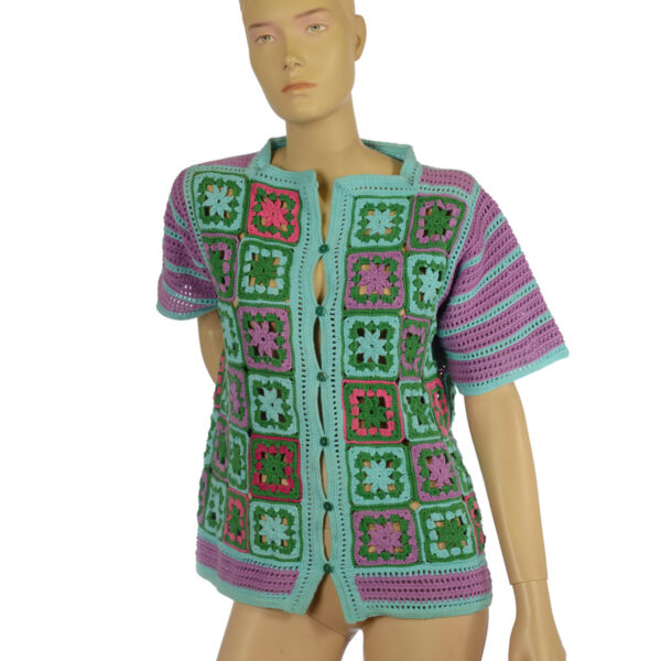 Gehaakt 70's floral vintage vestje maat M