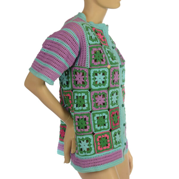 Gehaakt 70's floral vintage vestje maat M - Afbeelding 7