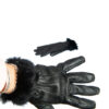 Zwart leren vintage handschoenen met fur maat S - Afbeelding 3