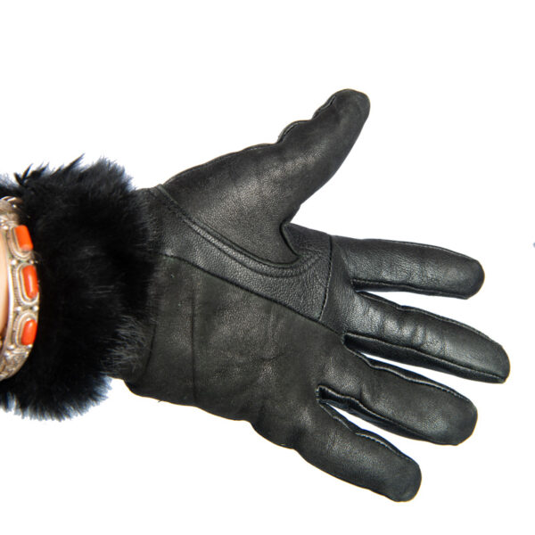 Zwart leren vintage handschoenen met fur maat S