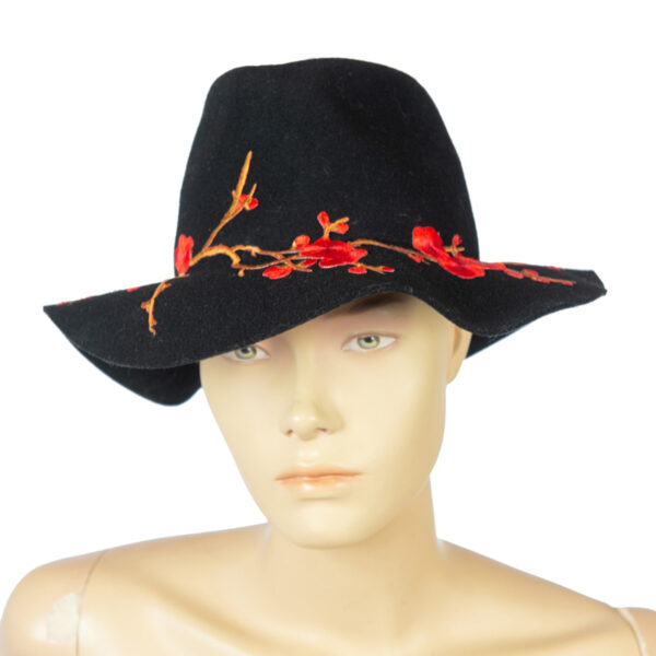 Zwarte vintage floral vilt hoed maat 57 / 58