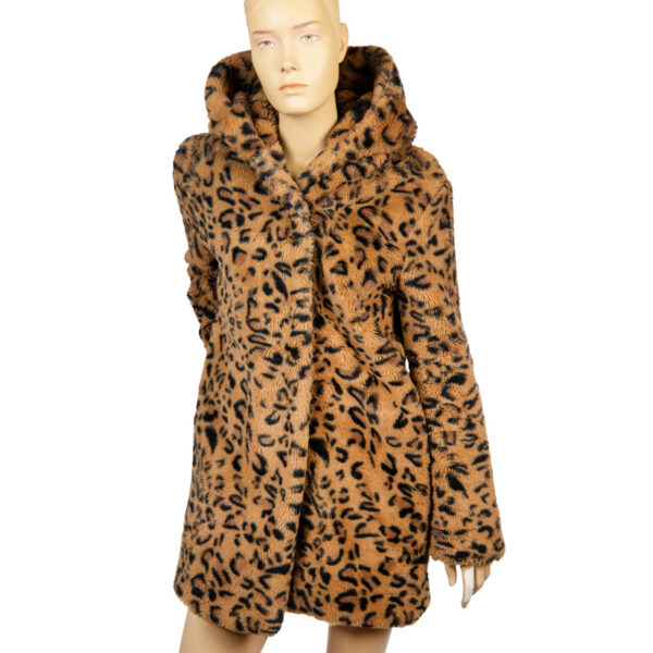 Faux fur vintage jas panter met capuchon maat S