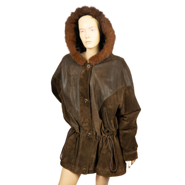 Jaren 80 suede vintage jas met capuchon maat XL