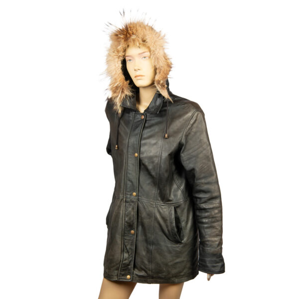Leren vintage jack met capuchon maat L
